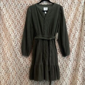 Corduroy Button Down Long Sleeve Dress